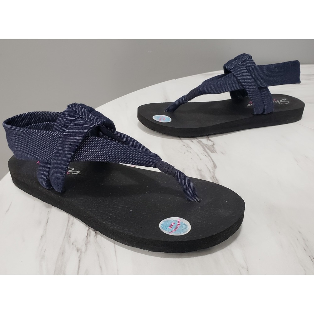 NEW NO BOX SIZE 11 Skechers YOGA FOAM BLUE STRAPPY SANDALS ANKLE STRAP